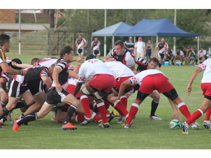 Boksburg halfback Dirk Burger (orange boots) proved to be a handful for the visitors.