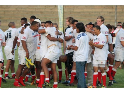 Job well done: Roses United celebrate after an absorbing Community Cup encounter against Kaufela Boksburg.