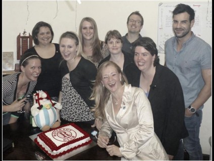Local Roteract members celebrate the club's 46th birthday. Back (from left): Michelle Lourens, Samantha Robinson, Benoni Aurora Rotaract member Greg and Leonel Paulo de Caires. Middle: Bronwyn Camden-Smith, Nicola Fox, Benoni Aurora Rotaract member Claire Rees and Jessica Jones. Front: Boksburg Lake president Talitha Carney.