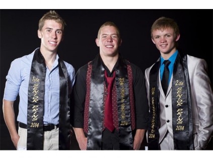 Senior mnr Jansie 2014 wenners (van links): Stefan Jooste (eerste prins), Nico Peyper (wenner) en Lian Dekker (tweede prins).