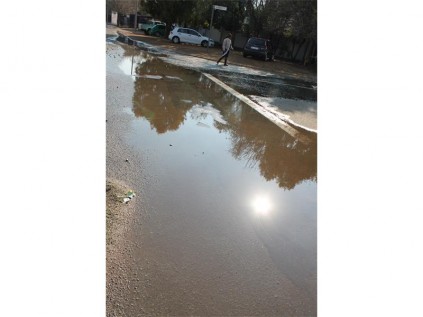 Wasted water flowing down Bert Lacy Drive.