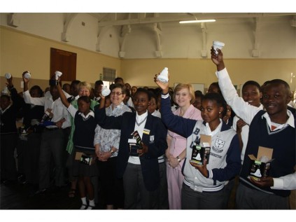 Seen with the children of Balmoral College during the Boksburg Lake Rotary Club solar lights handover are members of the club, (from left) Pam Daniell, Linda Sokes and Claire Fox.