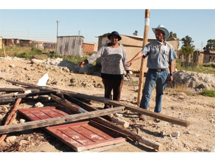 Community leaders Sibongile Thuse and Lorrance Ndlovu where the shack was demolished.