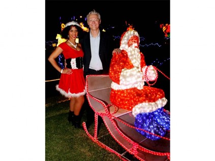 Complex operations executive for Emperors Palace, Nigel Atherton seen here at one of the spectacular displays with Santa’s helper, Tania Knoop.