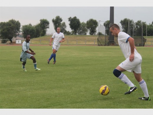 Boksburg's Kyle Nelson in the match against Mavington Football Club.