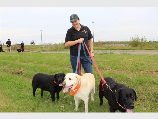 Pat Schellnack of Freeway Park was among the hundreds who came to support the SPCA fundraising event. She is seen with her best friends (from left) Purdy, Pumba and Jess.