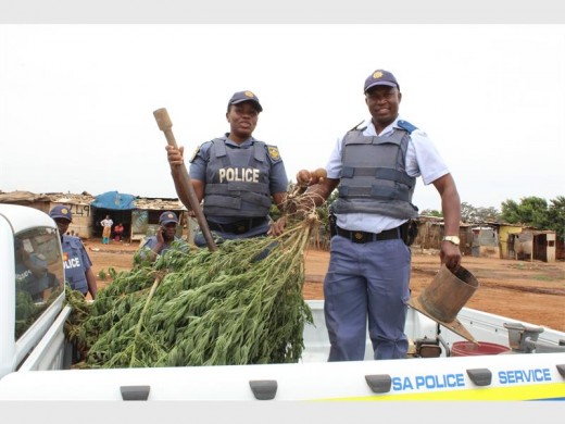 Seen with some of the seized items are Sgt Tshiwela Mudau and Sgt Walter Ngobese of the Boksburg North SAPS Visible Policing Unit.