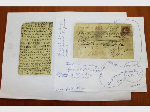 A 130-year-old postcard from India. Adriaanse is looking for someone who could decipher the writing.