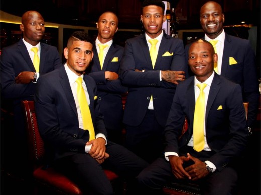 Some of the stars of Mamelodi Sundowns’ record-breaking campaign wait at Marc Antony’s Cigar Lounge at Emperors Palace for the start of the 9th Annual Premier Soccer League Awards at the resort and casino’s Centre Court. The six players were among the award nominees and later also winners with Khama Billiat (front right), the star of the night winning Footballer of the Season, Absa Premiership Player’s Player of the Season and Absa Premiership Midfielder of the Season awards. Unlucky for Keagan