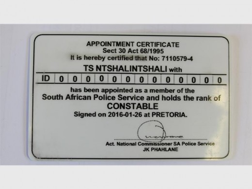 An officers' official appointment card