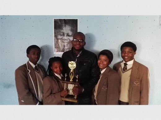 Falcon Educational School recently concluded their annual Falcon Debate Competition. This year's theme was focused on Women's Month. Winners were the Dragon House. Seen here are (from left): Ntando Dube, Tshiamo Moatlhodi, Xolani Khoza (educator), Chantell Jonga and Ntsika Ngeleza.