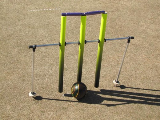 The wickets used in the sport of B20 Cricket Bowls.