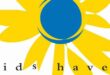 Yellow flower with a blue circle set on an white back ground and the words Kids Haven in black