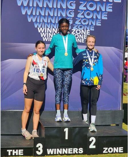 She was first in the junior women's race and third overall after crossing the line in a PB 01:00:34.