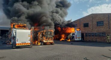 Greyhound buses have been left destroyed after a huge fire erupted at the depot in Jet Park on Sunday afternoon, August 17.