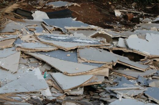 Broken pieces of ceiling boards