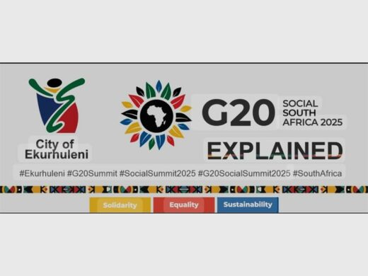 A white poster with City of Ekurhuleni logo and the G20 Summit's logo.