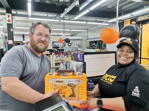 A man buying brand-new Ingco power tools from a newly-opened store in boksburg