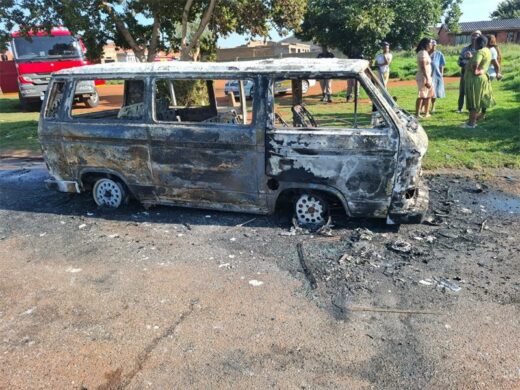 A burnt scholar transport vehicle  