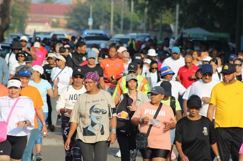 a large crowd of people walking down the street