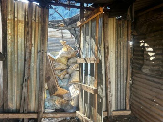 Bags of sand inside a shack