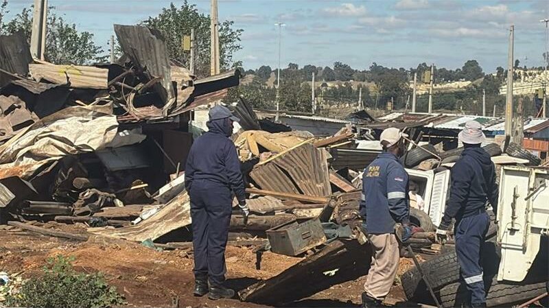 demolished shacks
