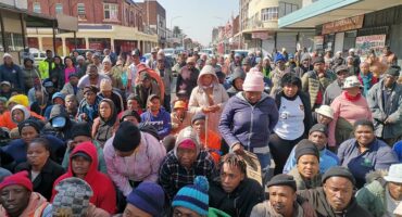 a large crowd of protesters in Boksburg