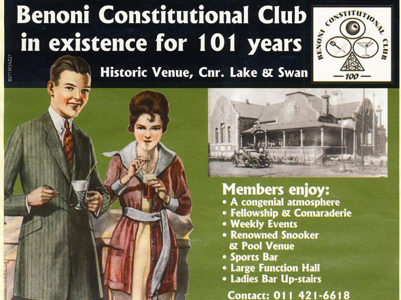 A flyer depicting a man and woman and a clubhouse with a green background to the wording and the image.