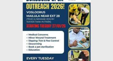 A poster with images and wording about the SPCA's outreach in Vosloorus.