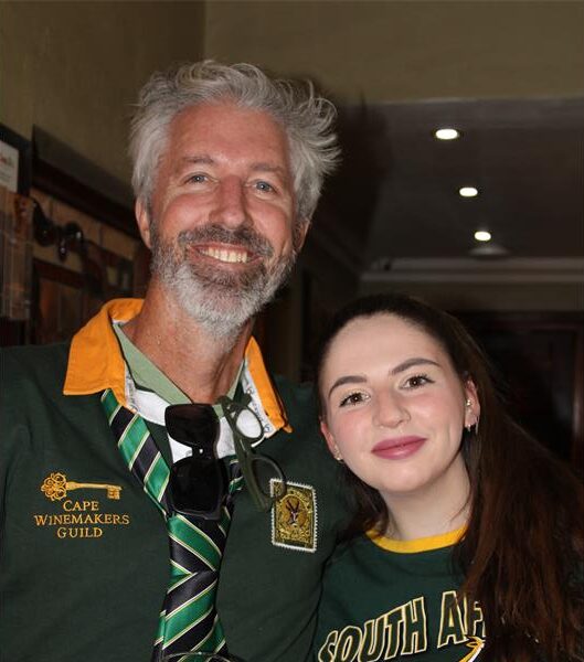 Man and woman wearing Springbok jerseys
