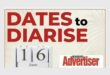 A black and white image with the words dates to diarise and the boksburg advertiser logo and a calendar showing 16 June.