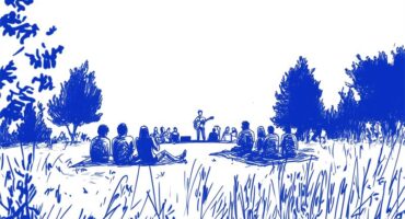 Animated blue picnic scene