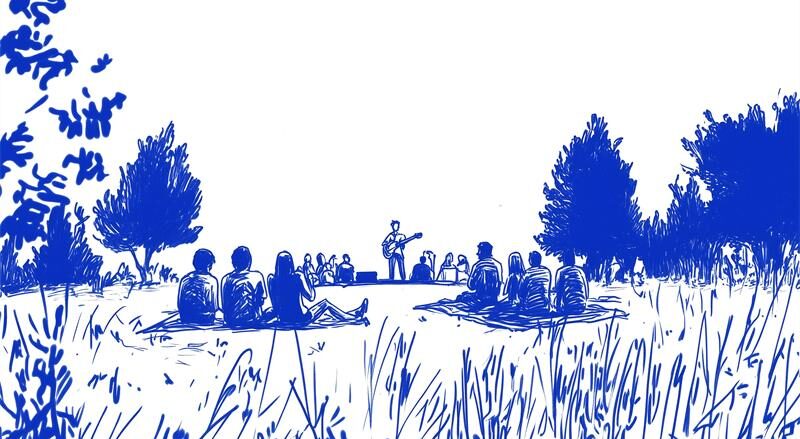 Animated blue picnic scene
