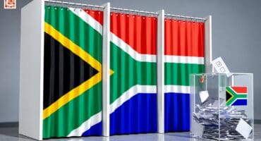 South African flag depicted as voter stations