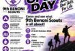 Poster with purple and black writing