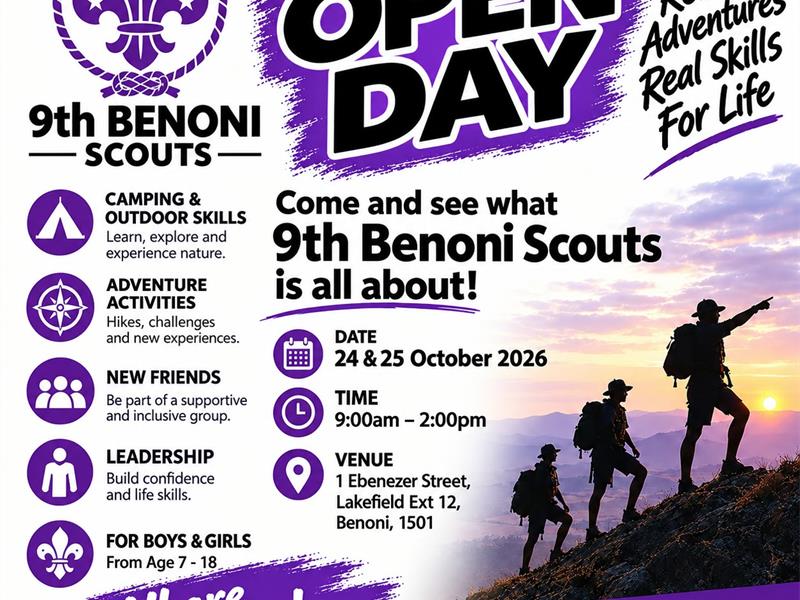 Poster with purple and black writing