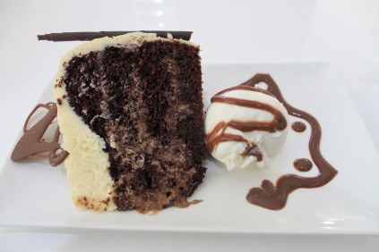 A mouthwatering slice of cake.