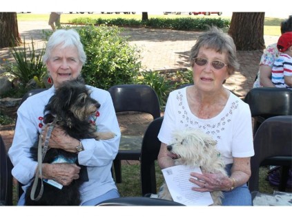 Norma Riley (left) with Charlie, and Val Jagoe with Suzi, about to be blessed at the St Dunstan's Cathedral pet blessing, on Saturday, October 5.