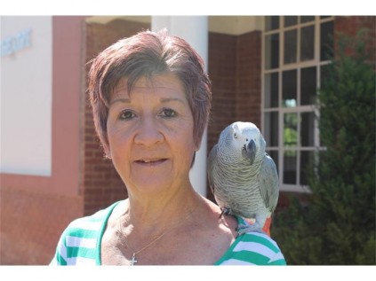 Christene Blackie with her African Grey parrot, Salvador.