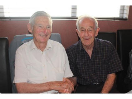 Past president of the society and former mayor of Benoni Ken Brown (left) is accompanied by president of the Puioneers Association and former mayor of Benoni Sam Grolman, at the spring lunch.