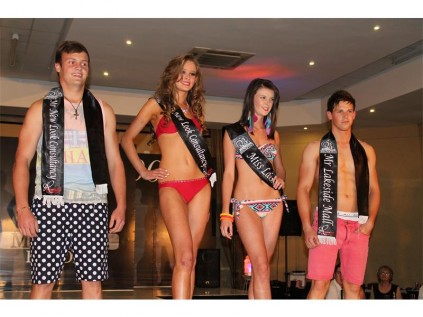 Mr and Miss Benoni contestants Anrich Fourie (left), Katherine Welhagen, Candace Gloag and Alan Knight in their swimsuits.