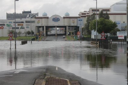 The Civic Lake bursts its banks and submerged parts of Tom Jones Street.