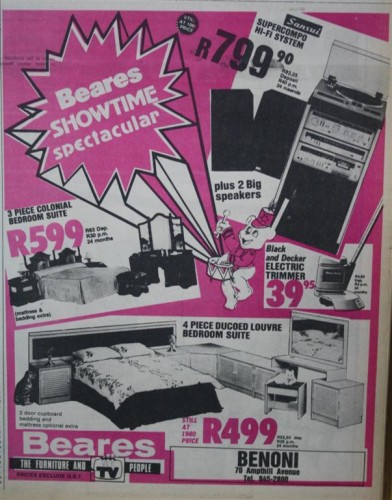 Have a glance at some of the prices that Benoni’s consumers were paying for furniture and appliances 32 years ago.