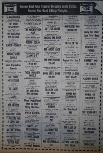 These films were showing at various East Rand cinemas/drive-ins on this week in 1974.