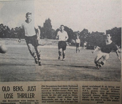 The accompanying image to the above article. Old Bens forward Jimmy Keel is pictured having a shot in the match.