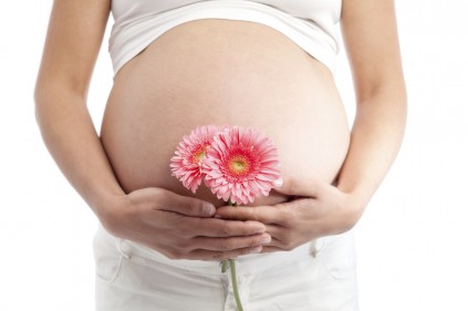 Pregnant's woman belly with flowers