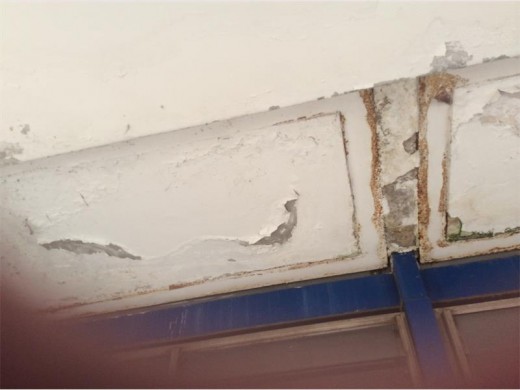 Water damage can be seen in various areas around the school building at Verkenner Primary School.