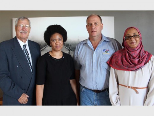 The central figures at the most recent Ebotse Captains of Industry breakfast, held at the Ebotse Links Clubhouse. They are (from left): Chris van Biljon (founder and CEO of EBI), Busisiwe Radebe (economist at Nedbank Limited and guest speaker), Jaco van Wyk (Lexus Security director) and Tasnim Sayed (owner and optometrist at Torga Optical, Northmead Mall).