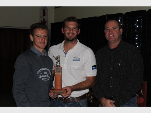 WP Myburgh (left) is BNCC's Junior Cricketer of the Year for the 2015/2016 campaign. He receives his trophy from Grant Thomson (The Unlimted Titans) and Gavin Rademeyer (BNCC chairman).