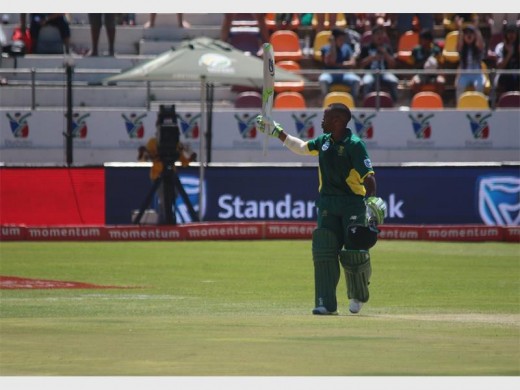 Temba Bavuma raises his bat following a ton on debut for the Proteas in Benoni.